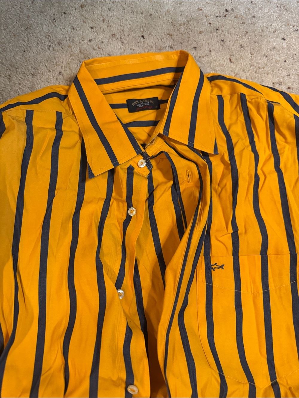 Paul & Shark Yellow and Navy Striped Cotton Button-Down Shirt